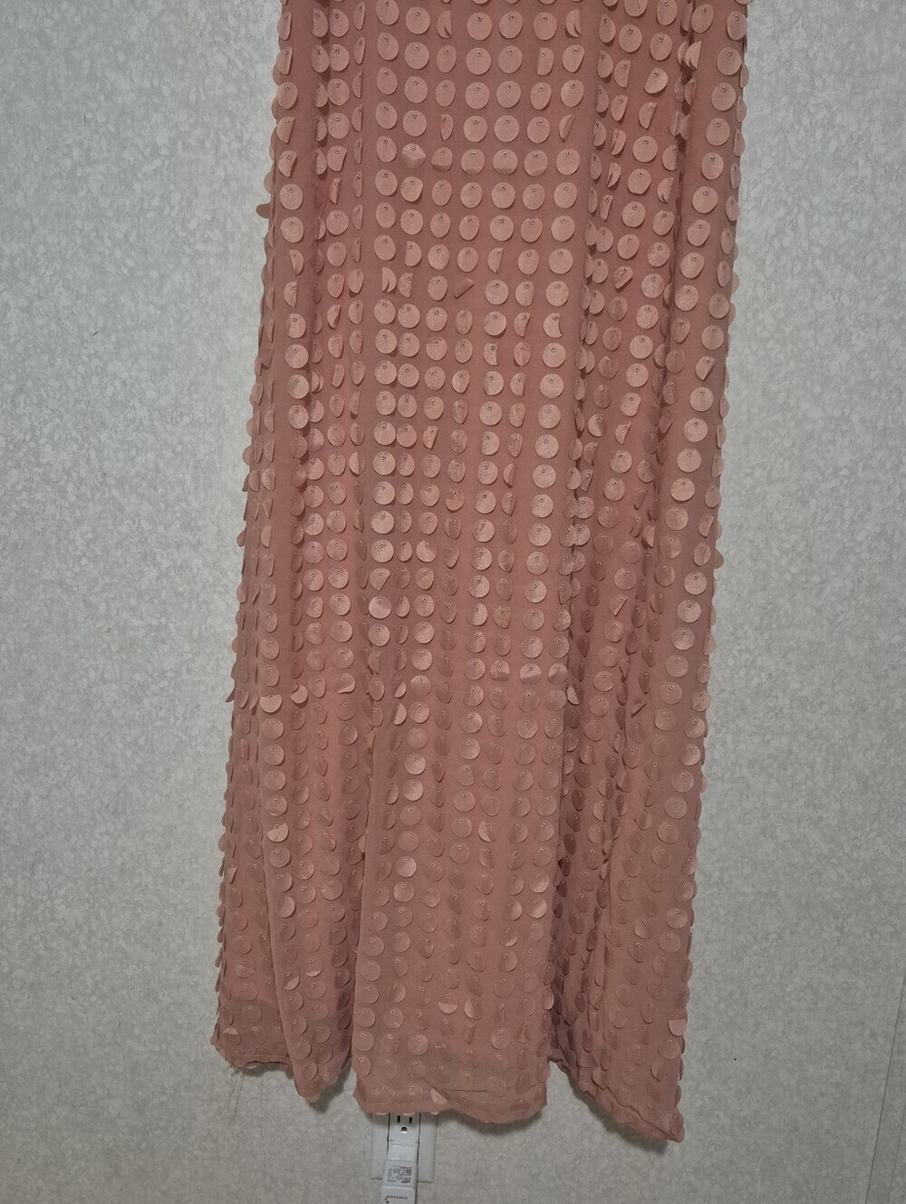 ROSEVELVET Spaghetti-Strap Dusty Rose Maxi Dress-Textured Polka Motif-Size:L - Picture 2 of 13